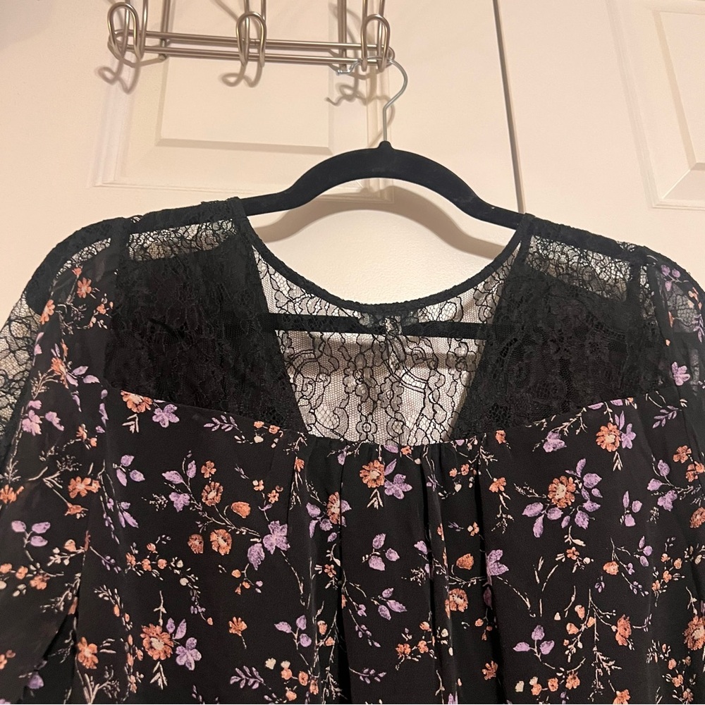 Joie Black Silk Dress with Pink and Purple Floral and Lace - Picture 9 of 11